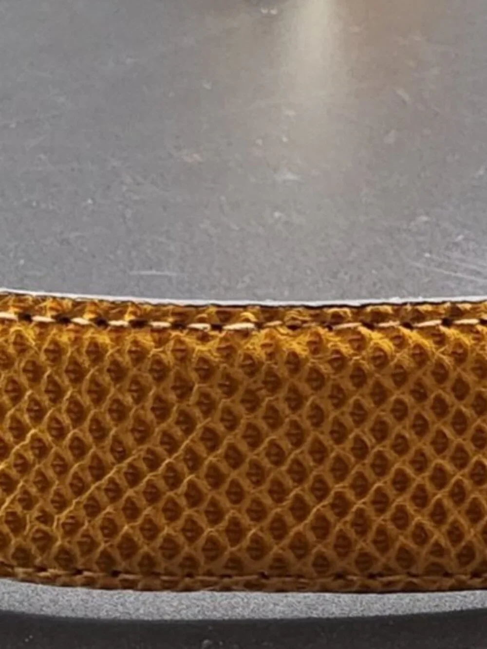 Vintage Jeff Deegan Designs Yellow/Gold Lizard Skin Belt With Removable Bronze